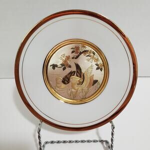 Vintage Art Of Chokin 24kt Gold Edged Gilt Plate Ducks in Water 6 inch Japan